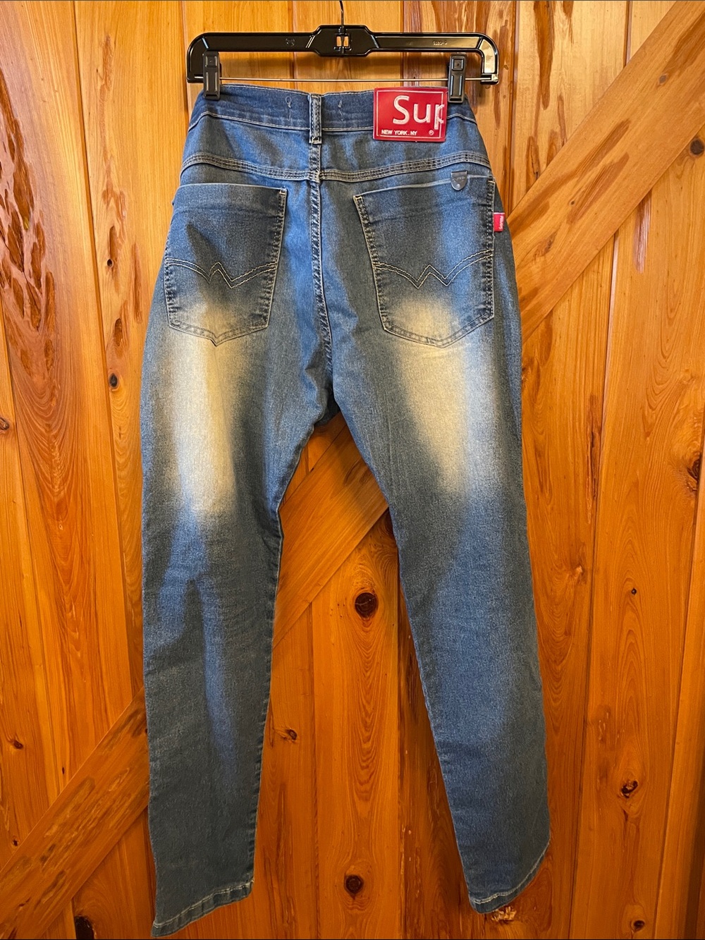 Supreme Faded Blue Slim Straight  stretch Jeans